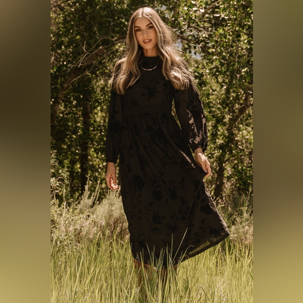 Baltic Born Black Christine Velvet Embossed Floral Long Sleeve Dress, Size XL